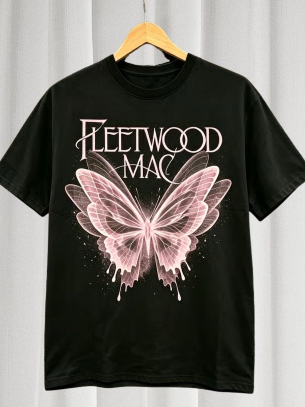 Black Fleetwood Mac Pink Butterfly Graphic Band T-Shirt